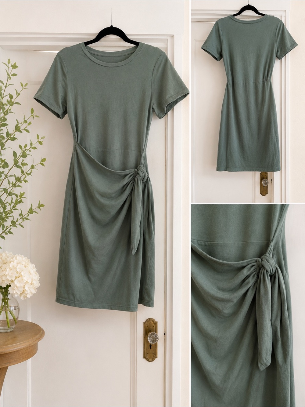 a new day Sage Green Knot-Front Short Sleeve Mini Dress